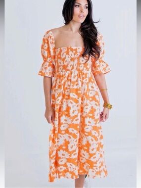 Karlie Orange Puff Sleeve Dress